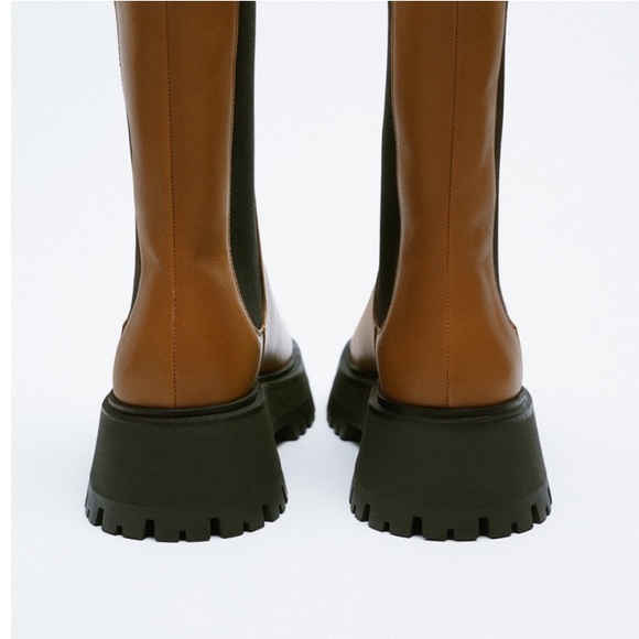 NEW Leather Zara Lug Boots Brown - Picture 4 of 5